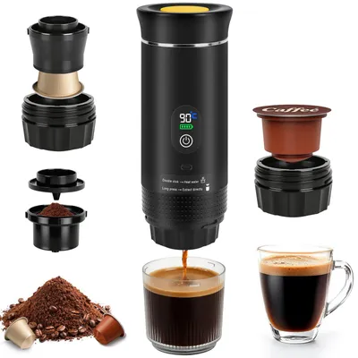Image de Machine à café portable 3-en-1 avec écran, 12 V - idéale pour les voyages et le camping - Noir