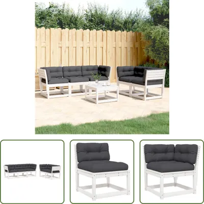 Produktbild von The Living Store 5-tlg. Garten-Sofagarnitur mit Kissen Weiß Massivholz Kiefer