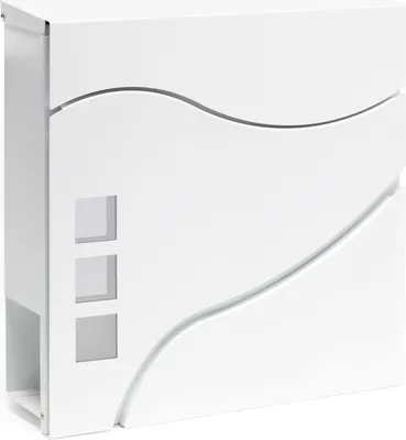 Produktbild von Wiltec Designer Briefkasten V28 weiß 370 x 105 x 370 mm, Wandbriefkasten mit Schloss, Sichtfenstern und Zeitungsrolle, Postkasten aus pulverbeschichtetem Stahl