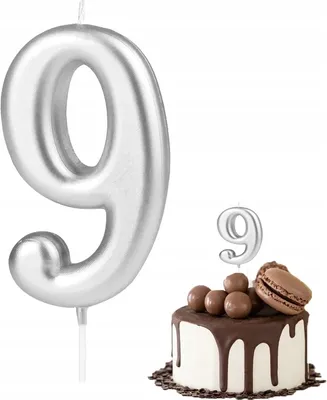 Immagine prodotto di Candela Di Compleanno Numero 9 Argento Metallizzato Per Festa Di Compleanno
