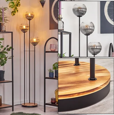 Produktbild von Cesaro Stehlampe aus Metall/Holz/Riffelglas in Schwarz/Hellbraun/Rauch/Klar