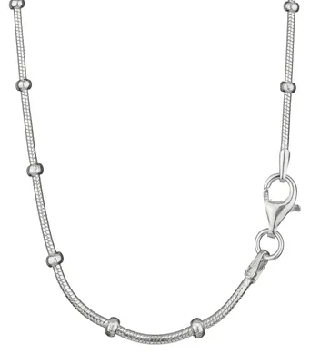 Schlangenkette 80cm, 925 Silber, 1,5mm breit, mit Perlen