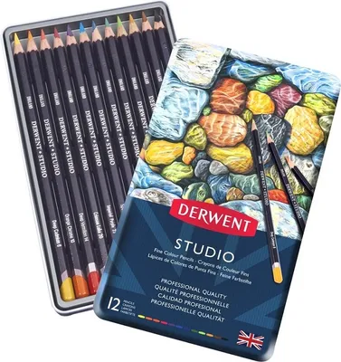 Image de DERWENT Studio Art Crayons de couleur, 12pcs dans une boîte en métal