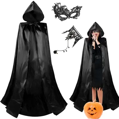 Produktbild von Schwarzer Halloween Umhang mit Accessoires für Damen