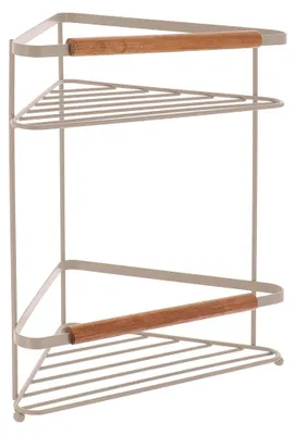 Image de TENDANCE | Etagère d'angle - Organisateur - 33 x 20 x 20 cm - beige - pour la salle de bain - Acier - Acacia