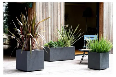 Produktbild von Pflanzkübel Blumenkübel Blumentopf Basalt 40 mit Wasserspeicher winterfest (Anthrazit Basalt)