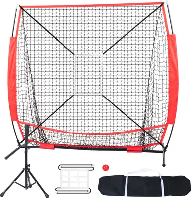Obrázek produktu pro SucceBuy 5x5 ft přenosná baseballová softballová tréninková síť, tréninkové vybavení pro odpalování, odpalování, chytání, házení, backstop s obloukovým rámem, taška na přenášení, strike zone, míč, odpalovací tričko