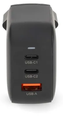 Immagine prodotto di Caricabatterie da muro | 70 W | GaN | PD3.0 | Funzione di ricarica rapida | 1,5 / 2,25 / 2,5 / 3,0 / 3,5 A | Numero di uscite: 3 | USB-A / 2x USB-C™ | Selezione automatica della tensione | Nero