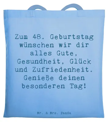 Produktbild von Mr. & Mrs. Panda dokumententasche Spruch 48. Geburtstag - Sky Blue - Geschenk, Geburtstagsgeschenk, Jutebeutel, 48 Jahre, personalisierte Geschenke, Schultasche, feiern
