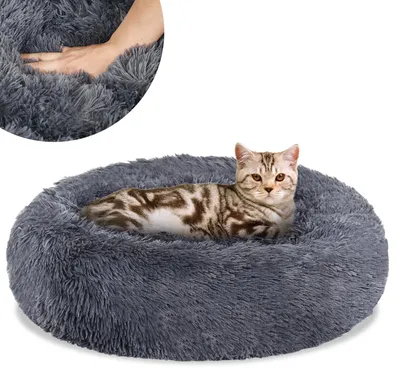 Obrázek produktu pro ISOISL, psí pelíšek, průměr 60 cm, tmavě šedá barva, měkký plyšový pelíšek s výplní z PP materiálu, protiskluzový a pratelný, snadno se udržuje
