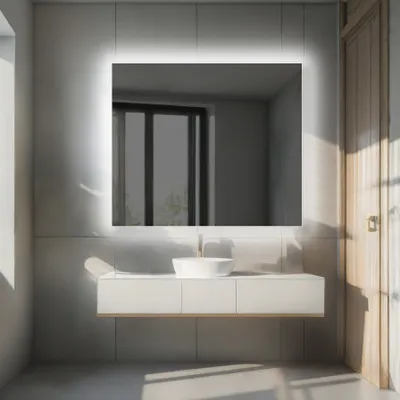 Produktbild von Badspiegel mit LED Beleuchtung 90x60 cm Ellie - Horizontal Rechteckiger Spiegel mit Beleuchtung - Kaltweiß 7000K - Badezimmerspiegel Lichtspiegel