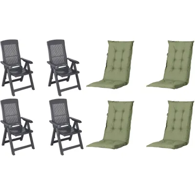 Produktbild von Progarden Klappsessel Tampa mit Auflage 4er Set anthrazit / grün