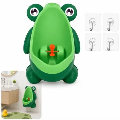 Produktbild von Froschförmiges Kinder-Urinal für Jungen, stehender Toilettentrainer, wandmontierbar mit lustigem Zielrad, ideal für die Toilettengewöhnung, Grün