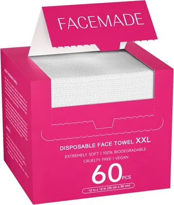 Imagen del producto de Toallitas faciales, 60 unidades, 100% de origen biológico, tamaño extra grande (XXL), desechables, para el cuidado de la piel
