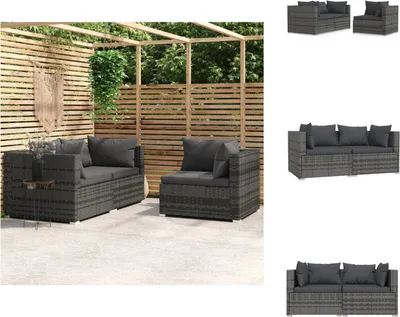 Produktbild von vidaXL 3-tlg. Garten-Lounge-Set mit Kissen Grau Poly Rattan -  Gartensofaelemente