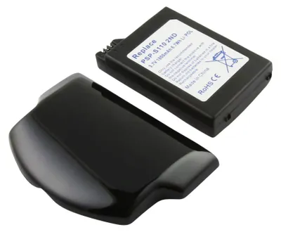 Image de Batterie adaptée pour Sony PSP-S110, Li-Polymer, 3,7V, 1800mAh, 6,7Wh, 2nd Generation, avec une puissance extra élevée, avec couvercle de boîtier