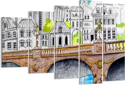 Produktbild von Bild auf Leinwand - Leinwandbild - Frankreich brücke zeichnung - 150x100cm - Wand Bild - Wanddeko - Leinwanddruck - Bilder - Kunstdruck - Wanddekoration - Leinwand bilder - Wandkunst - EG150x100-2826