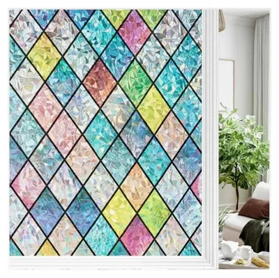 Produktbild von Blickdichte Fensterfolie mit Regenbogen-Effekt, statisch haftend, bunt, 44,5 × 200 cm, UV-Schutz für Wohnzimmer, Küche und Badezimmer