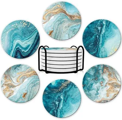 Immagine prodotto di Sottobicchieri in Vetroceramica, set da 6, blu oceano, Vetroceramica, 6 pezzi