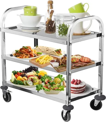 Servierwagen Edelstahl 3-stöckig, 75 x 40 x 83,5 cm, mit Rollen, abschließbar