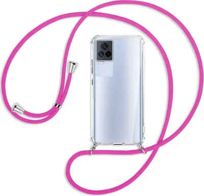 Produktbild von Handykette Backcover-Schutzhülle mit Band (Metall silberfarben) für vivo IQOO 7 - hot pink