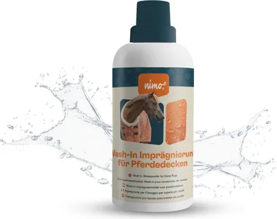 Produktbild von nimo® Wash-In Imprägnierung für Pferdedecken | Pferdedecken Imprägnierung Waschmaschine | atmungsaktive Imprägnierung, Versiegelung gegen Nässe und Schmutz | Regenschutz für Pferdedecken