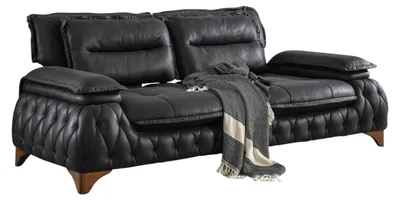 Zdjęcie produktu dla Nowoczesna sofa Chesterfield Czarna trzyosobowa sofa Tapicerowana 235 cm
