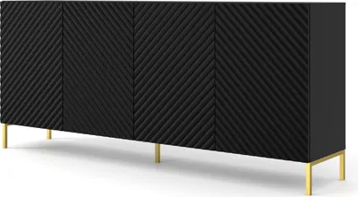 Image de Commode SURF 4D 200 cm NOIR MATTE Buffet 4 portes avec façades MDF fraisées Armoire Buffet BEINE GOLDEN
