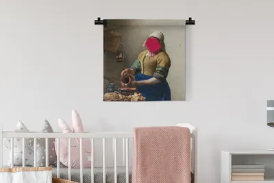 Produktbild von MuchoWow® Wandteppich Wandbehang Das Milchmädchen - Vermeer - Kunst 60x60 cm Tapisserie Dekoration Wandtuch - Dekorationen - Wand Decke