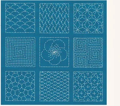 Immagine prodotto di Confezione da ricamo Le Bonheur des Dames "Sashiko con sfondo blu", schema di conteggio, 21x21cm