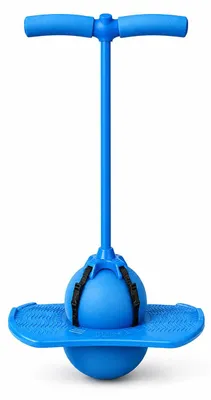 Blauer Pogo-Ball, ein Spielzeug zum Hüpfen, mit Griff, Trittplattform und aufblasbarem Ball in der Mitte
