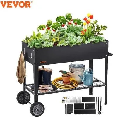 Produktbild von Erhöhter Gartenstuhl, 42,5x19,5x31,5 Zoll Gepanzertes Metallischer Pflanzentopf, Erhöhte Pflanzgefäße Für Draußen Mit Beinen, Schwarz