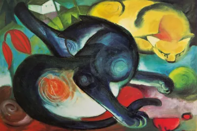 Produktbild von Franz Marc Kunstdruck Bild - Zwei Katzen, Blau Und Gelb, 1912 (80 x 120 cm)