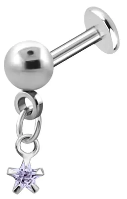 Produktbild von Ohr Piercing Schmuck, Helix, Tragus oder Lobe Stecker, Kette mit Stern in hellli
