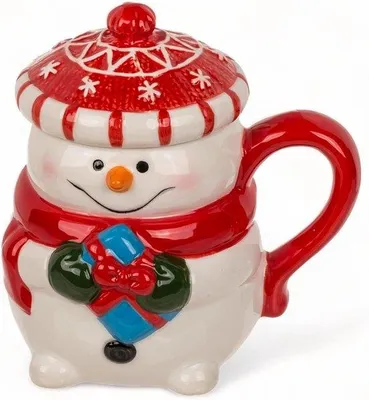 Zdjęcie produktu dla Ceramiczne kubki świąteczne z czapką Mikołaja jako pokrywką – ceramiczne kubki o pojemności 300 ml na zimę.