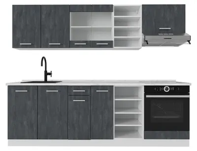 Produktbild von Küchenzeile Vicco R-Line Schwarz Beton/Weiß 240 cm AP Marmor, Model 47404