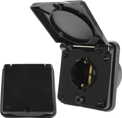 Zdjęcie produktu dla Gniazdo zewnętrzne Gniazdo markizy Gniazdo do zabudowy IP44 Przyczepa kempingowa Przyczepa kempingowa 220V - 240V Schuko czarny