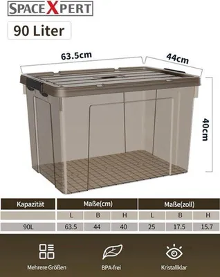 Zdjęcie produktu dla Zestaw 6 pojemników do przechowywania – pojemność 90 litrów – możliwość układania w stos, z uchwytem, wykonane z trwałego, bezzapachowego tworzywa sztucznego
