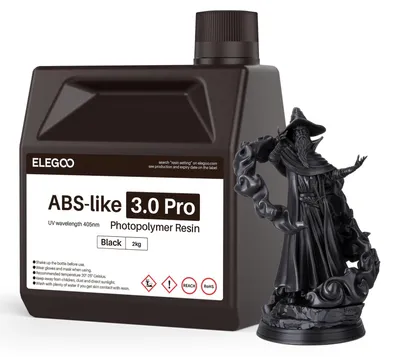 Produktbild von ELEGOO ABS-Like 3.0 Pro Resin Schwarz 2000g, Aufgerüstetes 3D-Drucker Harz für höhere Hitze- und Kratzfestigkeit, Kompatibel mit den meisten MSLA/LCD/DLP-Lichtaushärtungs-3D-Druckern – Größe 2kg