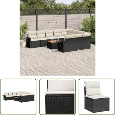 Produktbild von The Living Store 11-tlg. Garten-Sofagarnitur mit Kissen Schwarz Poly Rattan