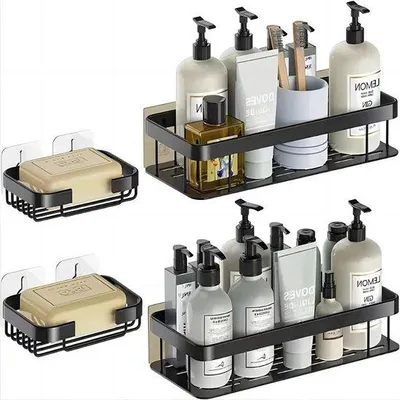 Produktbild von Famanu Duschregal 4er-Set - Klebefreier Duschorganizer mit Seifenhalter