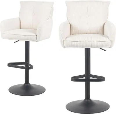 Image de Tabouret bar - Tabouret - Chaise de bar - Chaise de cuisine - Haut tabouret - Revêtement en velours beige