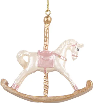 Produktbild von Clayre & Eef Weihnachtsanhänger Schaukelpferd 8x2x7 cm Weiß Kunststoff