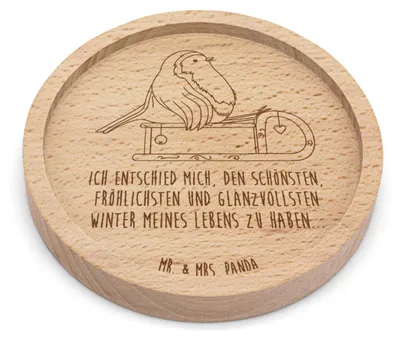 Produktbild von Mr. & Mrs. Panda Getränkeuntersetzer Rotkehlchen Schlitten - Transparent - Geschenk, Untersetzer Holz, Weihnachten, Vogel, Bierdeckel, Getränke-Untersetzer, Coaster