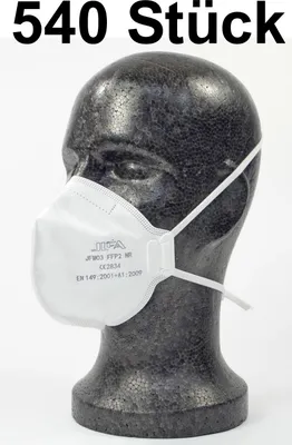 Produktbild von 540 Stück FFP2-Maske, , gepolsterte Nasenbügel verstellbares Band mit Schnappverschluss Atemschutzmaske Staubmaske weiß, Gummiband hinterm Kopf, angenehmes Tragen