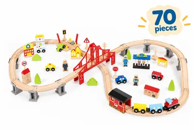 Produktbild von Rijoka Holzspielzeug-Eisenbahn mit Schienen Zug-Set - 70-teilig