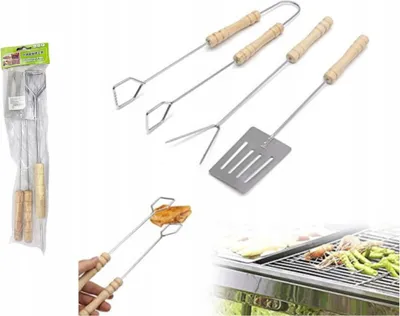 Produktbild von 7&7 Grillbesteck-Set 3-teilig Edelstahl Holzgriffe