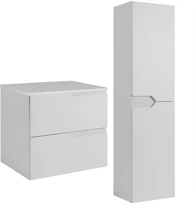 Immagine prodotto di RODAN | Set di Mobili da Bagno - Bianco - Armadio alto e Mobile Sotto Lavabo 60 cm - Armadio con piano tavolo - Sospeso - MDF - MODERN