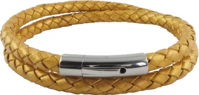 Produktbild von König Design Lederkette Lederband Leder-Armband 6 mm Herren Halskette 17 cm - 100 cm geflochten, Länge:21 Zentimeter, Farbe:Gold