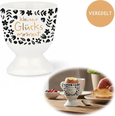 Produktbild von LS-LebenStil Echt-Gold Eierbecher Spruch kleiner Glücksmoment Gute Laune Eibecher Eierhalter Eihalter Deko Frühstückstisch Geschenk Hochzeit Verlobung